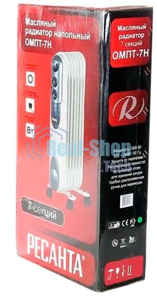 Обогреватель масляный Ресанта ОМПТ-7Н (7 секций) белый, 1500 Вт, 15 м2, термостат 67/3/3