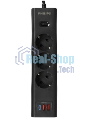 Сетевой фильтр Philips CHP4336BB/51, 3 м, 3 розетки, черный