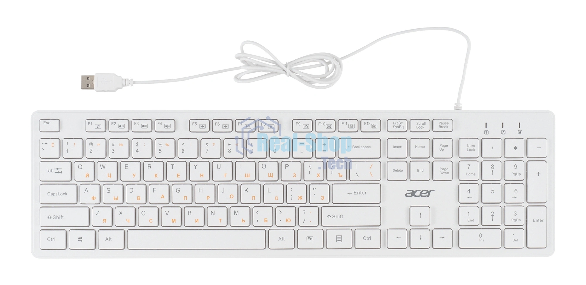 Клавиатура проводная Acer OKW123, USB, белый