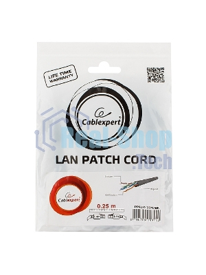 Патч-корд UTP Cablexpert PP6U-0.25M/BK cat.6, 0.25м, литой, многожильный, черный