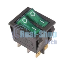 Выключатель клавишный Rexant 250V 15А (6с) ON-OFF зеленый с подсветкой двойной