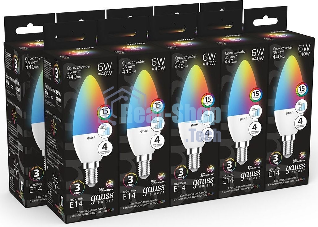 Лампа светодиодная Свеча Gauss 6W E14 RGbW+димирование LED 1/10/100