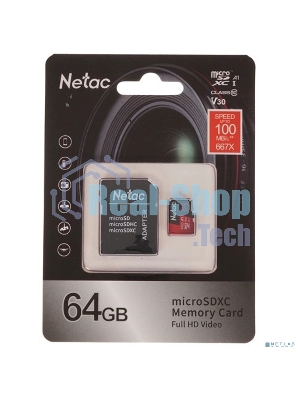 Флеш карта MicroSD card Netac P500 Extreme Pro 64Gb, retail version w/SD adapter