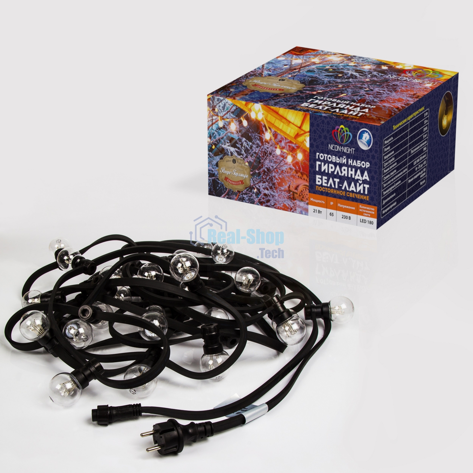 Гирлянда Neon-night LED Galaxy Bulb String 10м, черный каучук, 30 лампx6 LED теплый белый, влагостойкая IP65