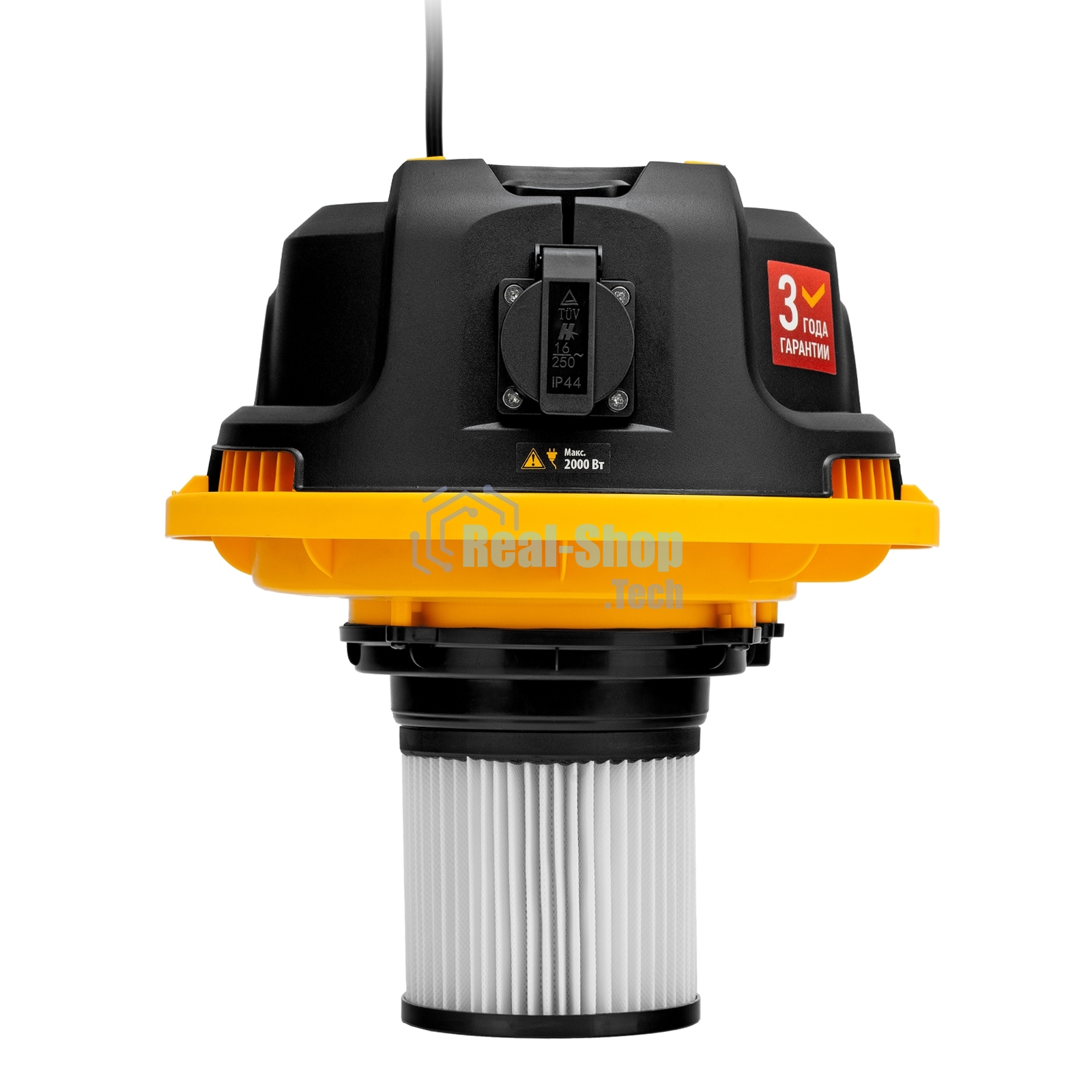 Строительный пылесос Denzel RVC20 желтый, 1400 Вт, уборка сухая/сбор воды/выдув, пылесборник мешок/контейнер, 20 л