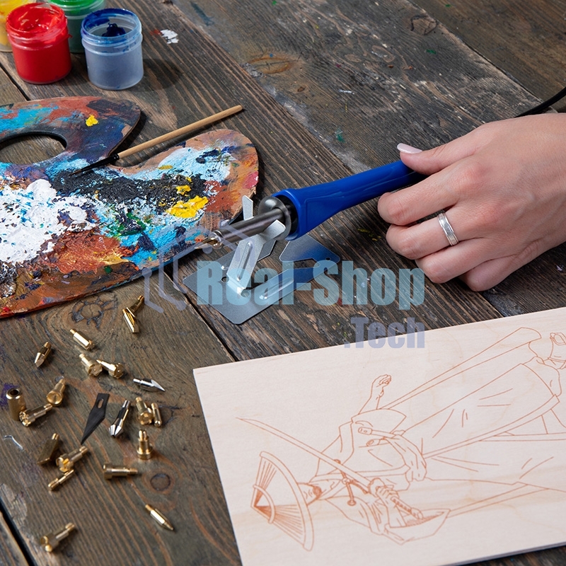 Набор паяльник-выжигатель Rexant/19 насадок/ПРОФИ 220V/30 Вт/ZD-972A