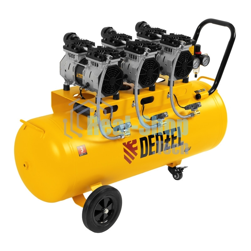 Компрессор безмаслянный малошумный Denzel DLS 1800/100,1800 Вт, 3х600, 100 л, 345 л/мин