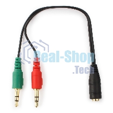 Кабель аудио сигнала Cablexpert, Jack3.5 нушники + 3.5 микрофон-> Jack3.5 4pin, длина 20 см, черный