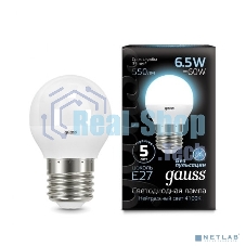 Лампа светодиодная Gauss 6.5Вт шар 4100К белый E27 550лм 150-265В