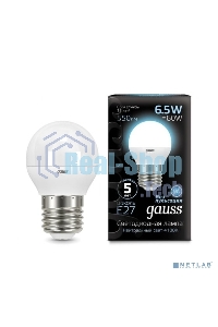 Лампа светодиодная Gauss 6.5Вт шар 4100К белый E27 550лм 150-265В