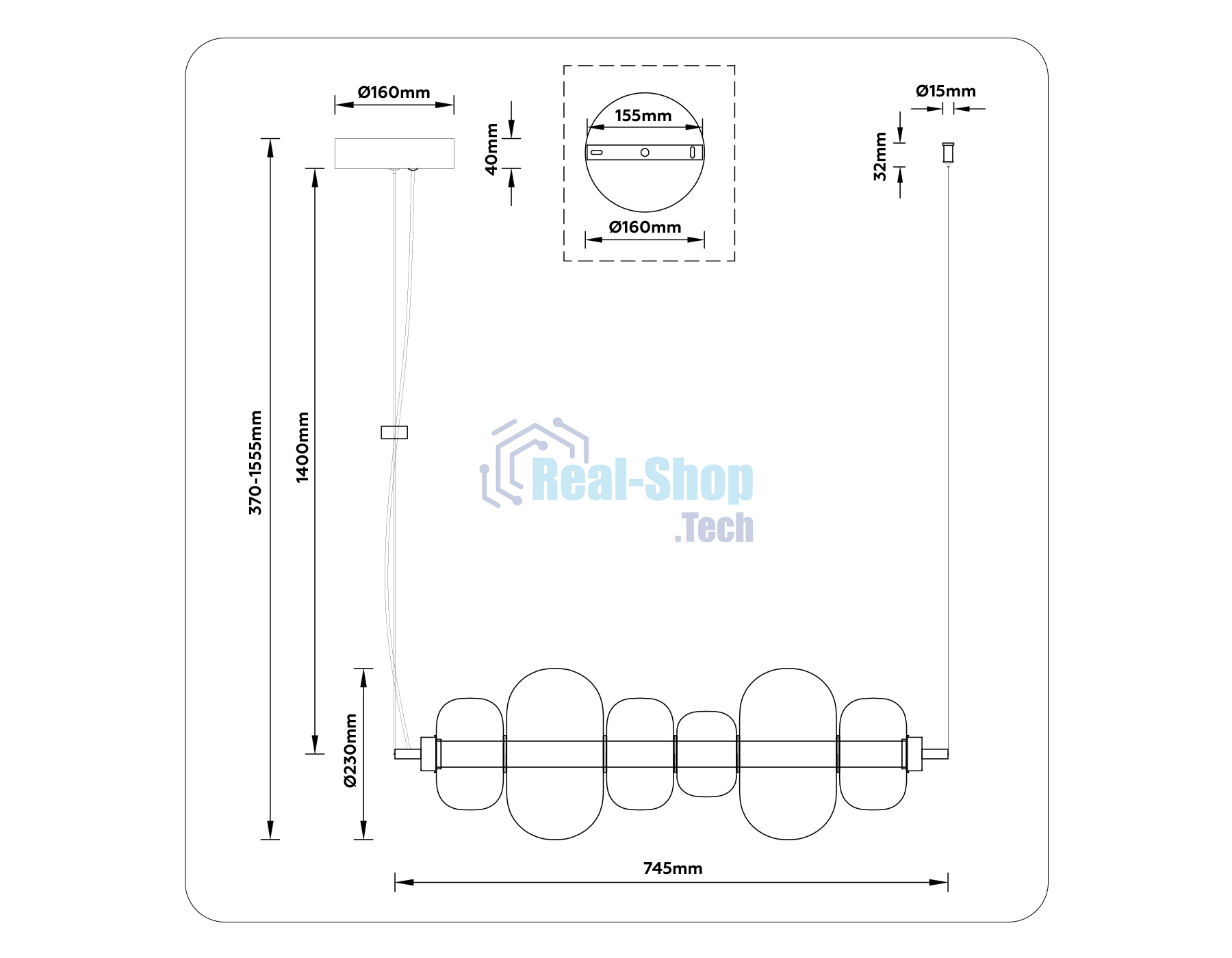 Подвесной светодиодный светильник Ambrella light LH11072 BK/SM черный/дымчатый 36W 3000K 745*230*230