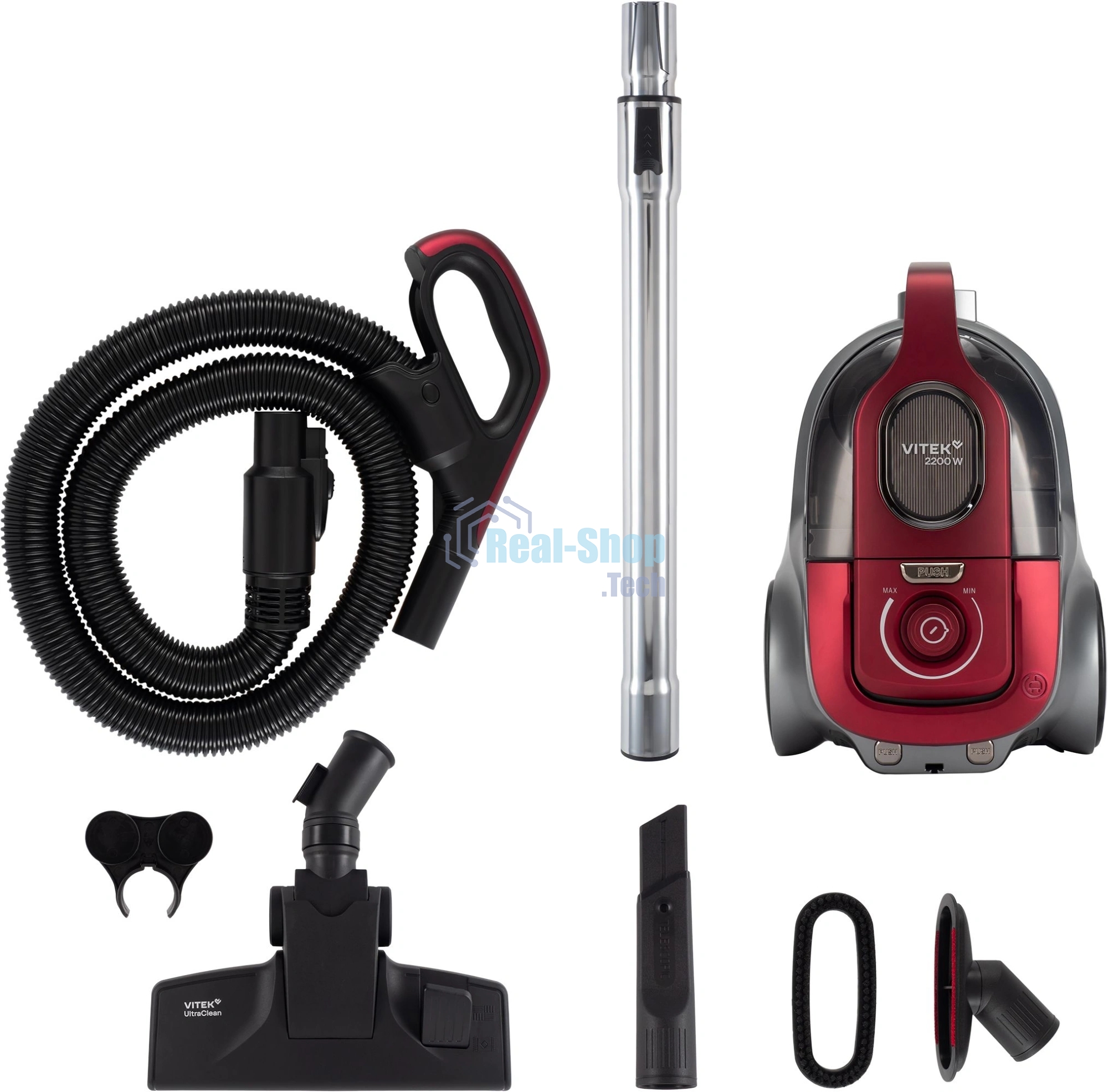 Пылесос Vitek VT-CV3113 красный/серый, 450/2200 Вт, уборка сухая, пылесборник контейнер 2 л
