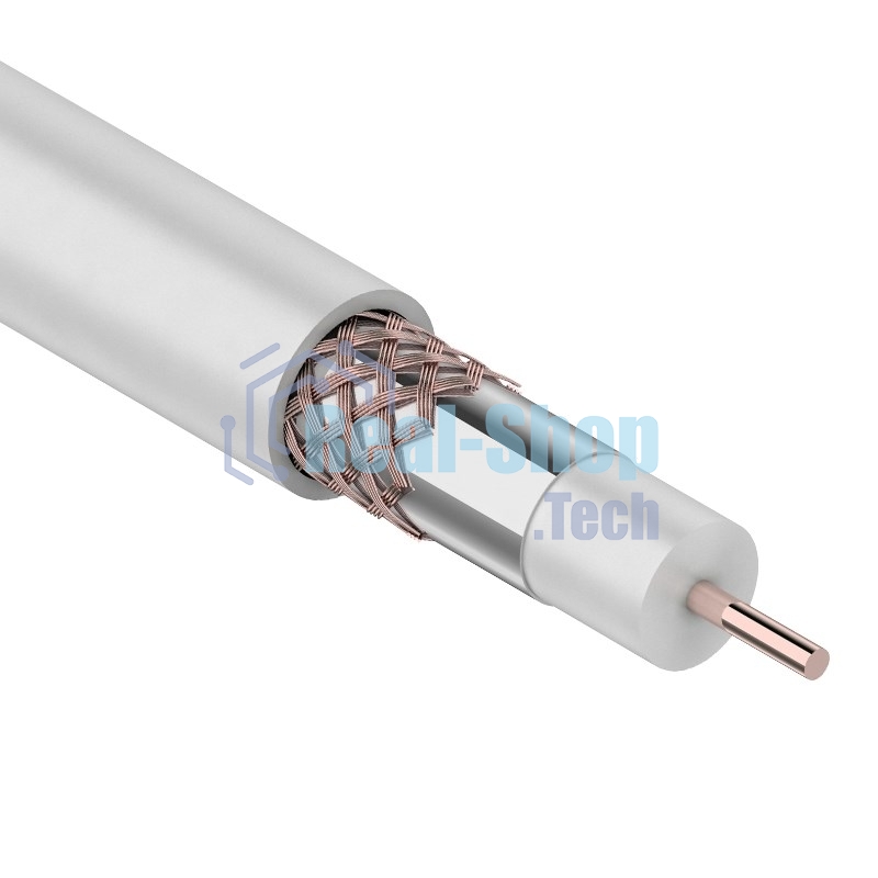 Кабель коаксиальный Rexant RG-6U+Cu, 75 Ом, Cu/Al/Cu, 75%, бухта 305 м, белый