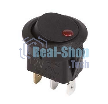 Выключатель клавишный Rexant круглый 12V 16А (3с) ON-OFF черный с красной подсветкой