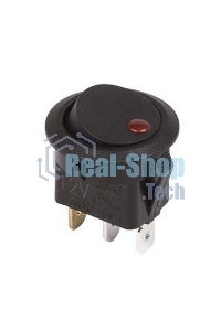 Выключатель клавишный Rexant круглый 12V 16А (3с) ON-OFF черный с красной подсветкой