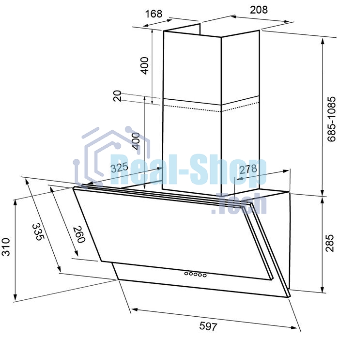 Вытяжка наклонная Krona Olly 600 PB черный, 60 см, 575 куб. м/ч, 50 дБ
