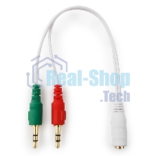 Кабель аудио сигнала Cablexpert, Jack3.5 нушники + 3.5 микрофон-> Jack3.5 4pin, длина 20 см, белый
