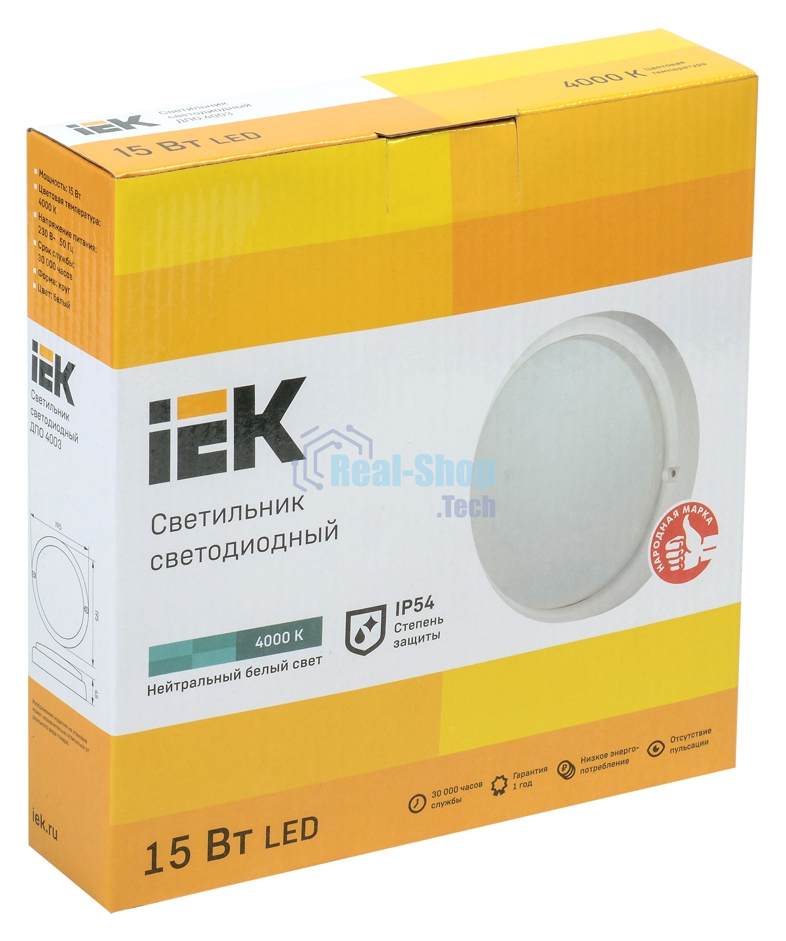 Светильник IEK LDPO0-4003-15-4000-K01LED ДПО 4003 15Вт IP54 4000K круг белый IEK