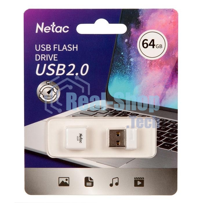 Флешка USB Netac U116 64Gb NT03U116N-064G-20WH, USB 2.0, миниатюрная пластиковая белая