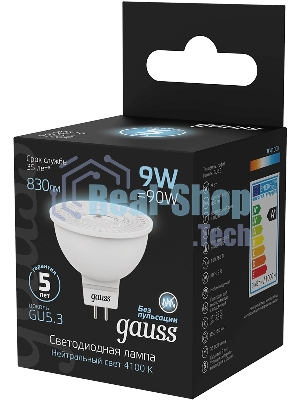 Лампа светодиодная Gauss 101505209 9Вт цок.: GU5.3 рефлек. 150B св. свеч. бел. нейт. MR16 (упак.: 10 шт)