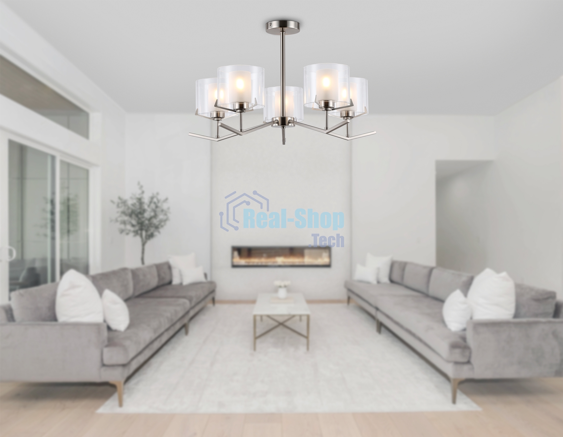 Люстра Ambrella light LH57001/5 SN/FR никель/белый матовый E14/5 max 40W D690*390