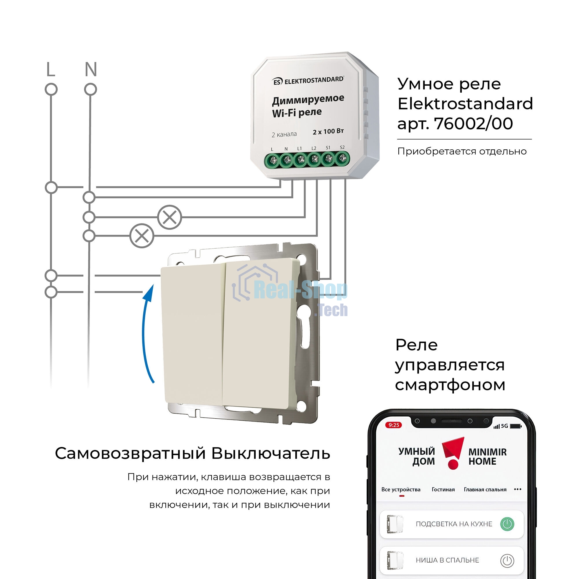 Выключатель двухклавишный с самовозвратом (айвори матовый)