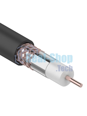 Кабель коаксиальный Rexant RG-6U+Cu, 75 Ом, Cu/Al/Cu, 64%, бухта 100 м, черный OUTDOOR