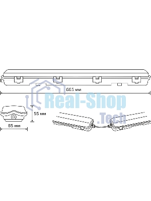 Светильник линейный Gauss СПП-Т8-G13 LITE 220-230V IP65 665x85x55мм для LED ламп 2х600мм 1/16