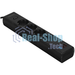 Сетевой фильтр Philips CHP8246BB/51, 3м, 4 розетки, черный