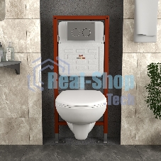 Комплект BAU 6 в 1: инсталляция BAU PRO для подвесного унитаза, унитаз подвесной безободковый Bau Novo, быстросъемное сиденье микролифт, клавиша BAU, серый металлик