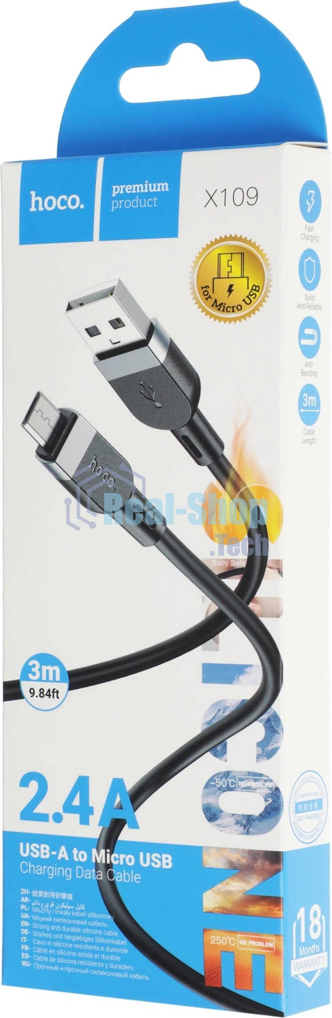 Кабель Hoco X109 MICRO 36353(L=3M) 1м черный
