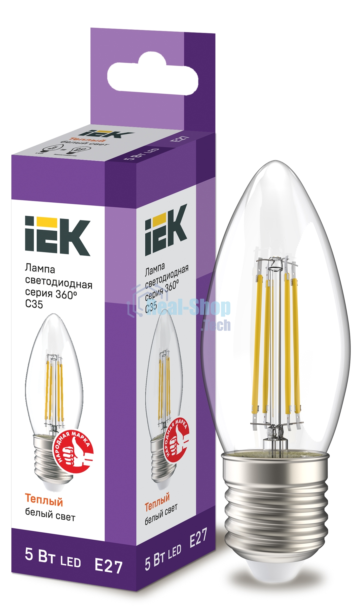Лампа IEK LED C35 свеча прозрачный 5Вт 230В 3000К E27 серия 360°