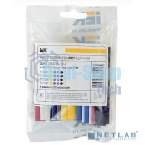 Набор трубок термоусадочных тонкостен. ТТУ 8/4; 10/5; 12/6; 14/7 (ЖЗ; С; К; Ч) 20х8см разноцвет. IEK UDRS-D8-D14-10-1