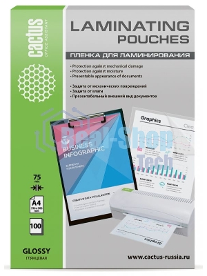 Пленка для ламинирования Cactus 75мкм A4 (100 шт) глянцевая 216x303 мм CS-LPGA475100