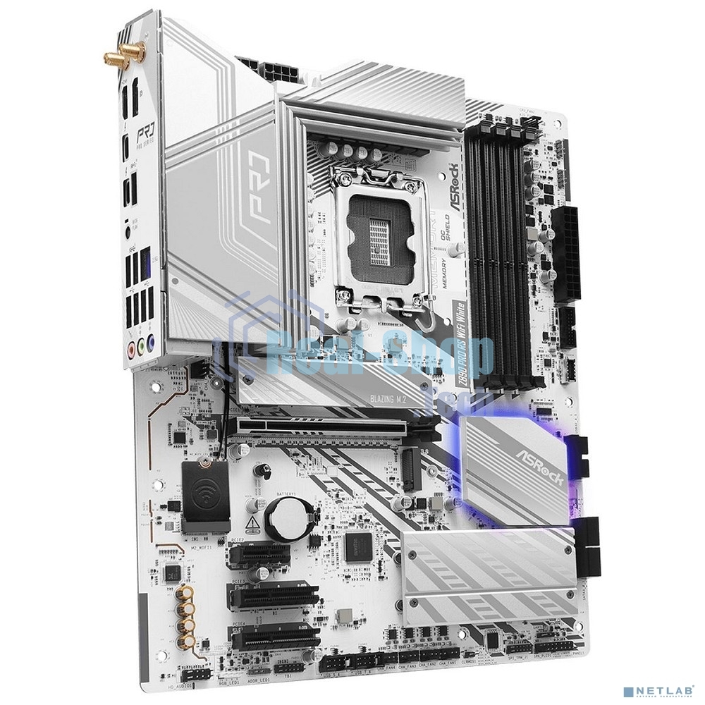 Материнская плата ASRock Z890 Pro RS WiFi белый, LGA 1851, Intel Z890, 4xDDR5, 4xSATA, 4xM.2, 1xPCIe 5.0 x16, 2xPCIe 4.0 x16, 1xPCIe x1, 2xUSB-C Thunderbolt 4, 4xUSB-A 3.2 Gen 1, 1xUSB-A 3.2 Gen 2, 1xHDMI, 1xDP, 1x2.5Gb LAN, 5x3.5 мм, 7.1, ATX