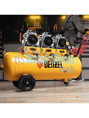 Компрессор безмаслянный малошумный Denzel DLS 1800/100,1800 Вт, 3х600, 100 л, 345 л/мин