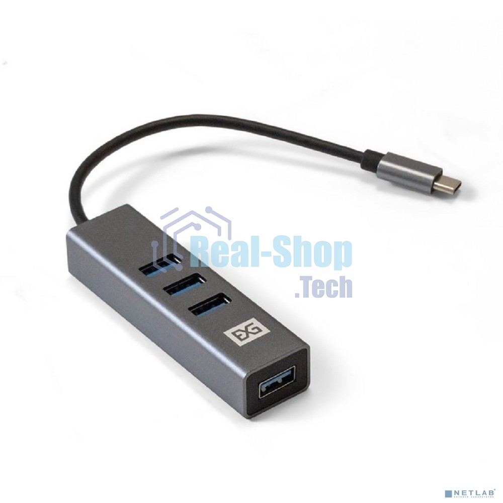USB-концентратор ExeGate DUB-4TC (кабель-адаптер USB Type C --> 4xUSB3.0, Plug&Play, серебристый)
