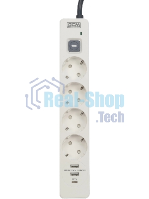 Сетевой фильтр Powercom SP-01 USB2A1CW 3,0М 3.0 м, 4 розетки, белый/серый, коробка
