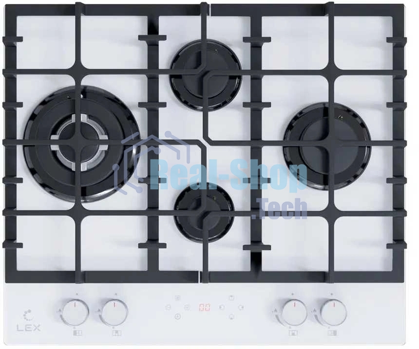 Газовая варочная поверхность Lex GVG 646T WH, 4 конфорки, закаленное стекло, 9250 Вт