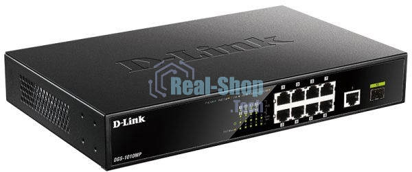 Коммутатор D-Link DGS-1010MP/A1A, 9×1 Гбит/с + 1×1 Гбит/с SFP, неуправляемый