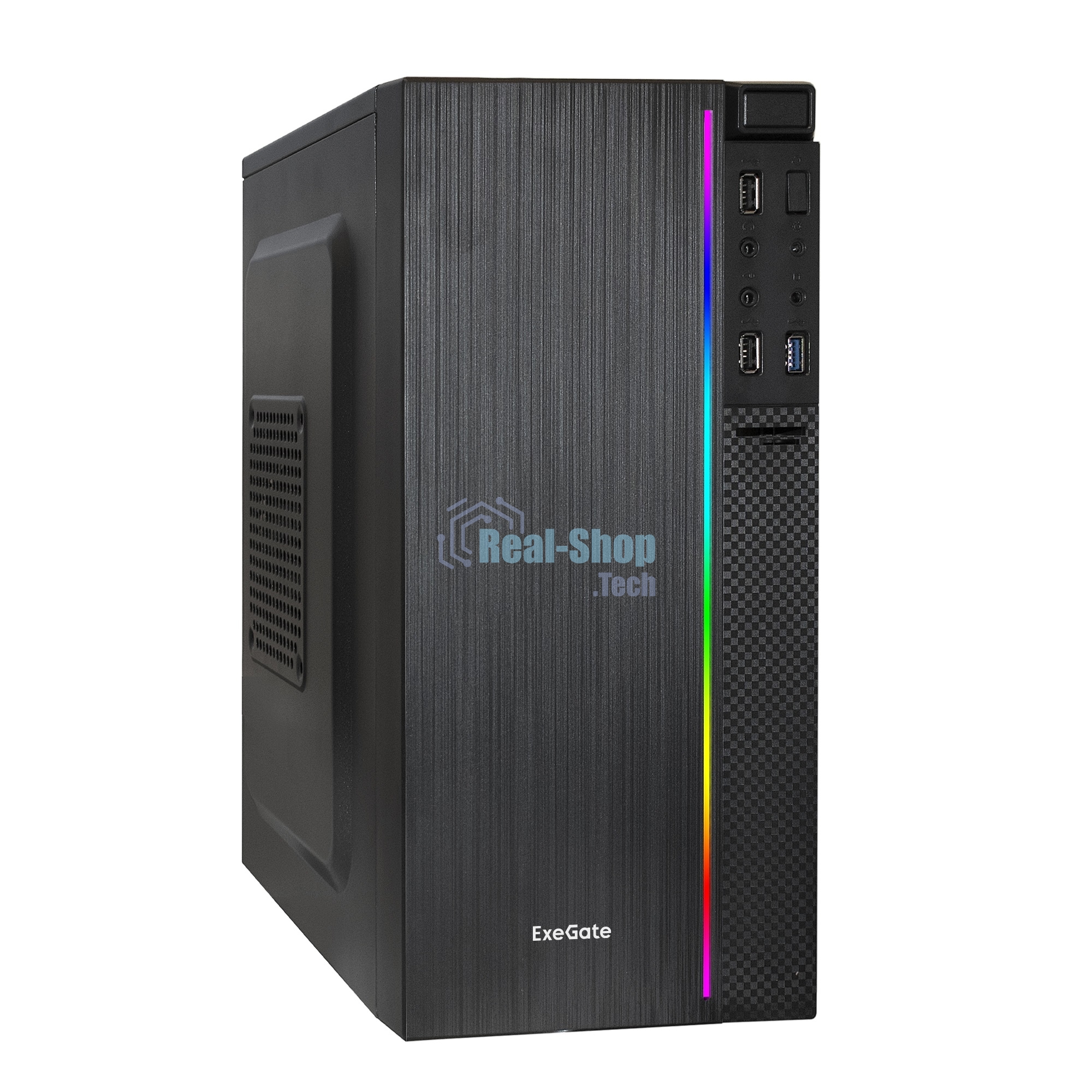 Компьютерный корпус Minitower ExeGate mEVO-9302-NPX450 (mATX, БП 450NPX с вент. 12см, 2хUSB+1хUSB 3.0, HD аудио, черный, с RGb подсветкой)