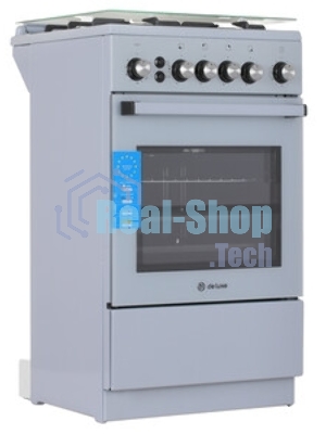 Плита Газовая De Luxe 5040.40г (кр) ЧР-012 серый (стеклянная крышка) реш.чугун