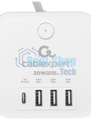 Сетевой фильтр Cablexpert Cube CUBE-3-CU3-W-1.5, 3 р, 10А, 1xType-C PD, 3xUSB, 1.5 м, ур.защиты 4+, белый, коробка