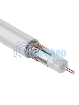 Кабель коаксиальный Rexant RG-6U+Cu, 75 Ом, Cu/Al/Cu, 75%, бухта 100 м, белый