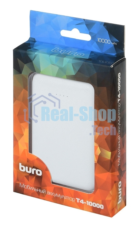 Портативный аккумулятор Buro T4-10000 Li-Pol 10000mAh 2A+1A белый 2xUSB