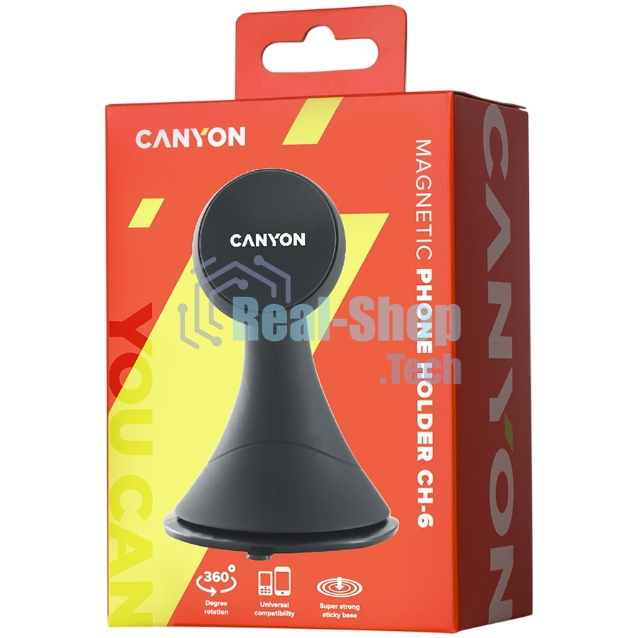 Автодержатель для смартфона на панели приборов и ветровом стекле Canyon Car черный