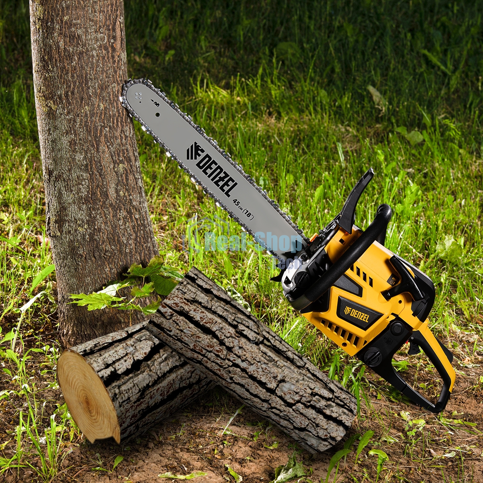 Пила цепная бензиновая Denzel DS-5218, шина 45 см, 52см3, 3 л.с., шаг 0,325, паз 1,5 мм, 72 зв