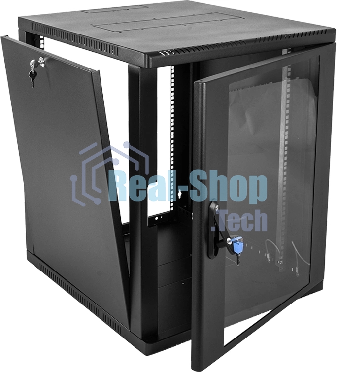 Шкаф коммутационный ЦМО ШРН-15.650-9005 настенный 15U 600x658мм пер.дв.стекл 200кг черный 600мм 180град.