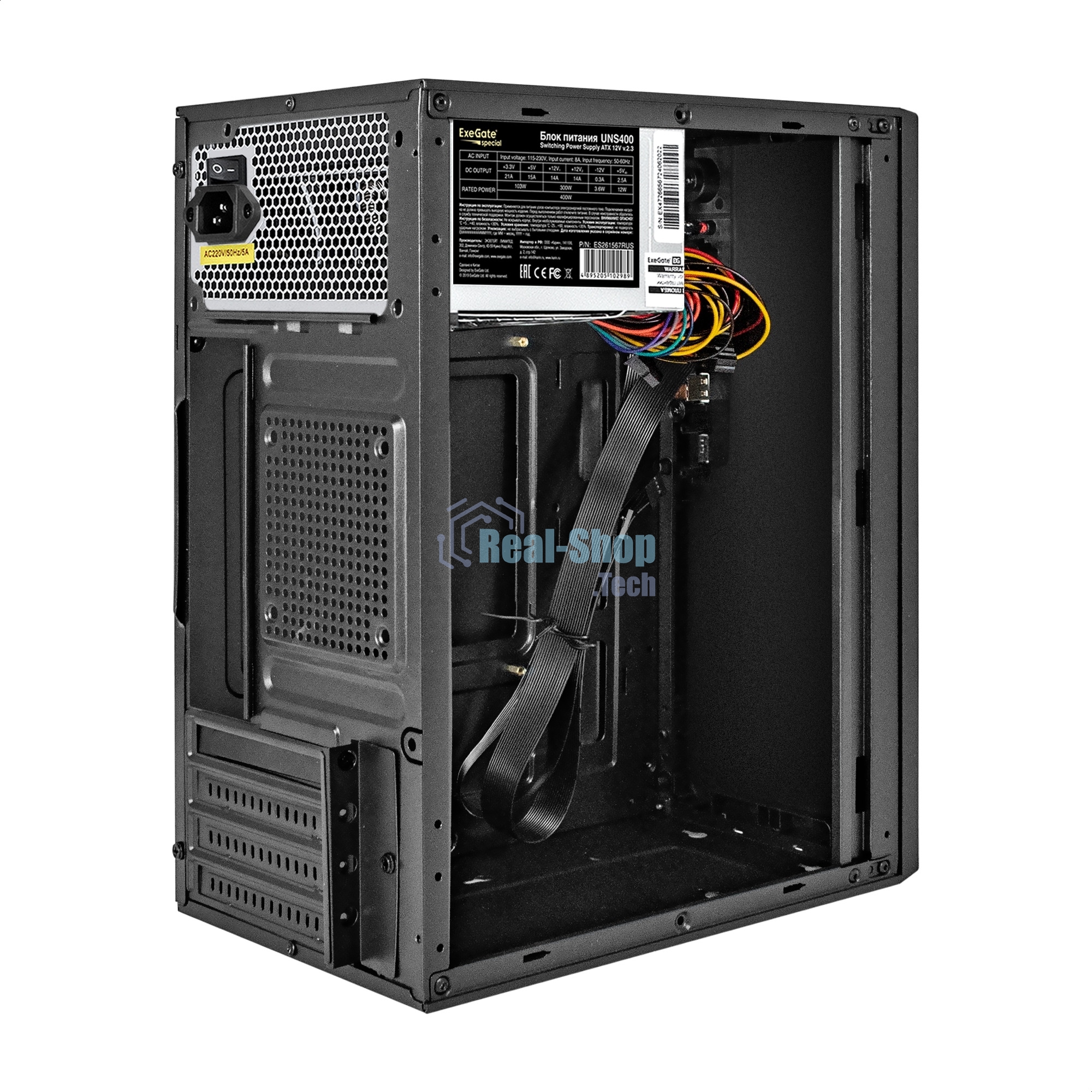 Компьютерный корпус Minitower ExeGate BAA-308U2-UNS400 (mATX, БП UNS400 с вент. 12см, 1хUSB/2хUSB 3.0, HD Audio, черный)