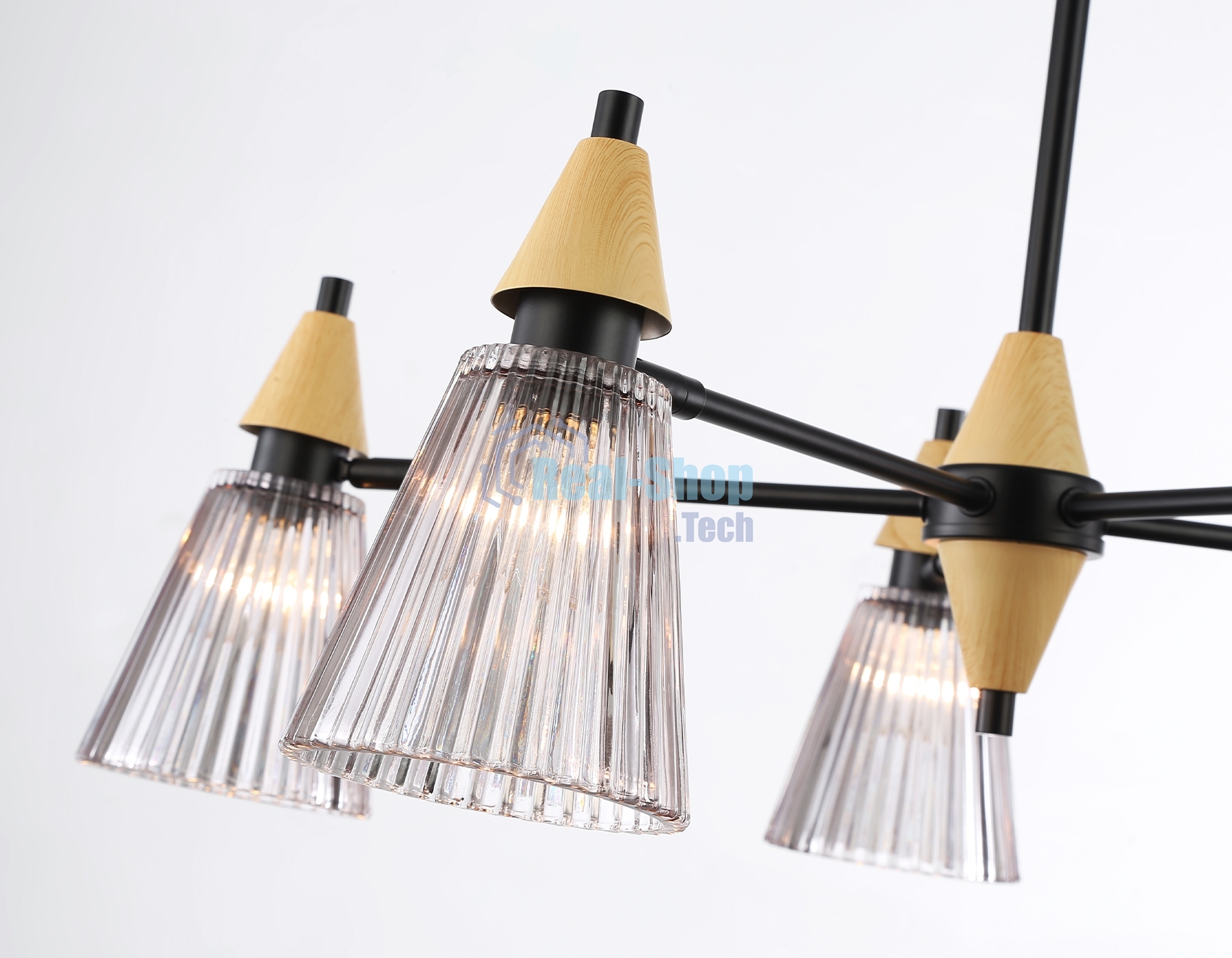 Люстра Ambrella light LH58114/5 BK/LW/SM черный/светлое дерево/дымчатый E14*5 max 40W D660*390